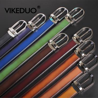 China Branded Man Genuine Leather Belt Vikeduo Logo New Retro Style Men Custom Made Hand Made Cowhide Leather Belt for sale