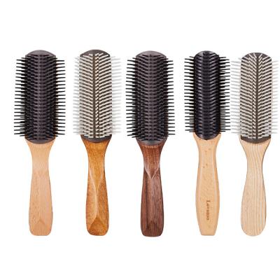 China Anti Static Handle Nine Rows Nondisposable Wooden Tooth Hair Curly Hair Brush For Women for sale