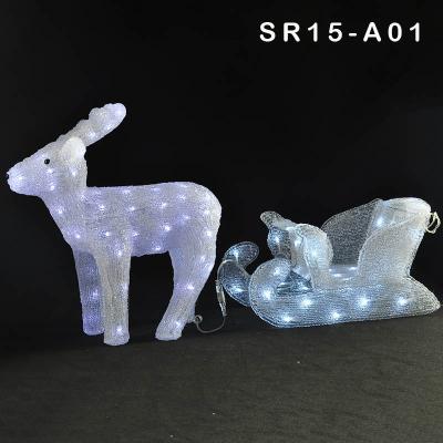 China As New Picture Outdoor 3D Christmas White LED Lighted Animated Acrylic Reindeer With Sleigh for sale