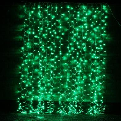 China Commercial Outdoor Waterproof Rubber Wire Curtain LED Christmas IP65 Green Curtain Light For City Street for sale