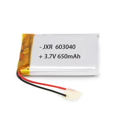 China Rechargeable Home Appliances Lithium Polymer Battery 603040 3.7v 650mah Lipo Battery For Gps for sale