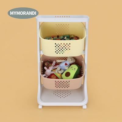 China 2 Layers Baby Stocked Toys Clothes Storage Basket Kids Toy Storage Rack Children's Toy Storage Shelf On Wheels for sale