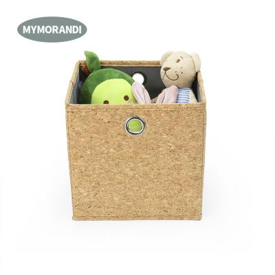 China Cork Fabric Folding Cardboard Box Storage Cube Stored Square Collapsible Trash Bin For Toy Organizer for sale