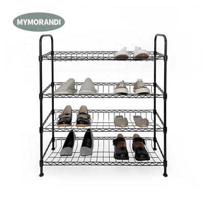 China (Size) 4-Tier Adjustable Stackable Shoe Rack Wire Iron Metal Shoe Rack for sale