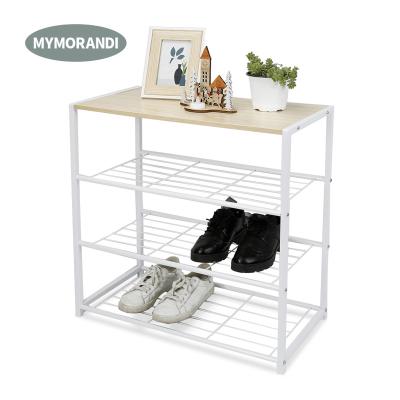 China Foldable Stackable 4 Tier Shoe Rack Metal Mesh Shoe Shelf Rack Iron Tube Shoe Rack for 9-12 Pairs for sale