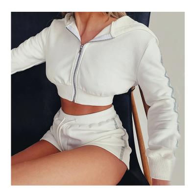 China Main QUICK DRY Promotional Crop Two Piece Women Short Cropped Hoodie Set Sweatshirts for sale