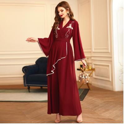 China Women Petal Muslim Mid Sleeve Abaya Kaftan Kaftan Robe Long Dress S-2XL East Clothing for sale