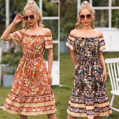 China Top Quality Breathable Club Fashion FFshow A21B112 Bardot Dress Floral Printed Casual Elegant Ladies Long Long for sale