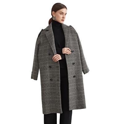 China New Vintage Winter Thermal Stylish Plaid Coat Loose Profiled Wool Women Winter Long Coat for sale