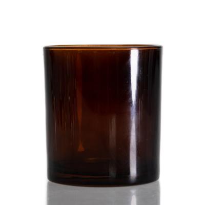 China Modern Single Shape Amber Candle Jars 320ml Mired Glass Holders For Church Candle for sale