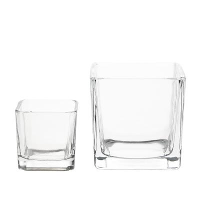 China Good Modern Transparent Empty Square Cube Glass Candle Holders In Bulk Price 250ml for sale