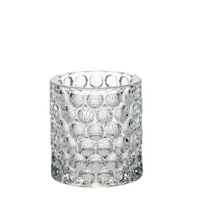 China Luxury Fast Delivery Empty Glass Candle Jar 350ml Embossed Luxury Candle Holder for sale