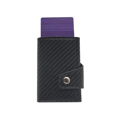 China Fashion LOGO Aluminum RFID Card Holder Wallet Supplier Custom PU Leather Pop Up Money Clip Card Holder for sale