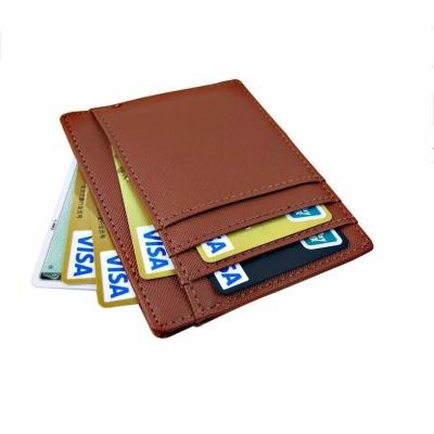 China Ultra Light Genuine Leather Card Holder Men's Slim Wallet RFID Blocking Brown Color for sale