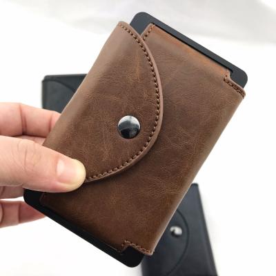 China Put In Thin Silver Le Leather Aluminum RFID Blocking PU Credit Card Holder Wallet Leather Crazy Horse for sale