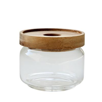 China Stocked Glass Storage Jar With Bamboo Lid for sale