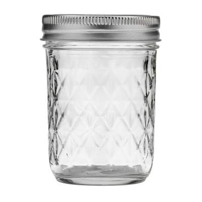 China 250ml Food Customized Rhombus Pattern Clear Mason Jar Food Storage Glass Bottle For Kitchen for sale