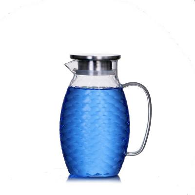 China Water Viable Heat Resistant Glass Pitcher Jug Wate Grain Hammer Japanese Style Glass Jug for sale