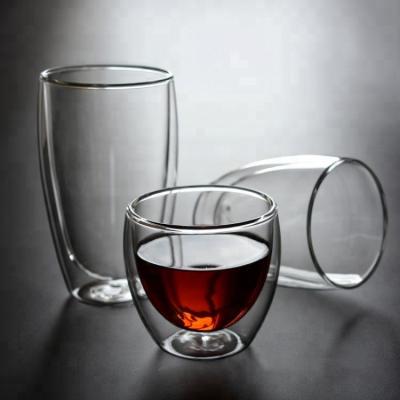 China Viable Double Wall Glass 250ml Coffee Mug With LOGO Glass Double Wall Tea Cup Glass Mugs for sale