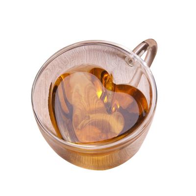 China Disposable Heart Shaped Heat Resistant Transparent Tea Cup Anti Glass Milk Glass Cup for sale