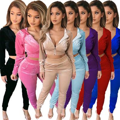 China Autumn Winter Lady Tracksuit Velvet Breathable Hoodies Crop Top Gaiters Joggers Suits Set Women 2 Piece Set Clothing for sale