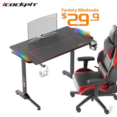 China Ergonomic Metal Extendable Ergonomic Computer Tables Professional Icockcpit Escritorio Gaming Computer Desk Gamer Table With Light for sale