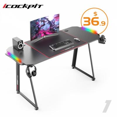 China Black Adjustable Steel Icockpit Stable Structure RGB(Other) Lighting Cheap Game Desk Gaming Tables For Sale Desktop Gamer for sale