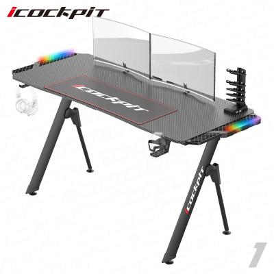 China (Other) Multifunctional Adjustable Icockpit LED Gaming Table Home Office Computer Table Packing Large Computer Pro PC Gaming Gamer Desk For Gaming for sale