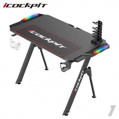 China New Design Icockpit Pro Gamer Gaming Desk Computer Desk LED Gaming Table Home Office Black Adjustable Gamer Workstation Icockpit for sale