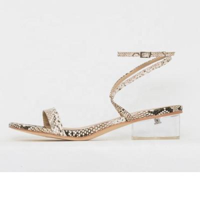 China Custom Women Low Heel Snake Leather Clear Sandals 2020 Anti-slippery for sale