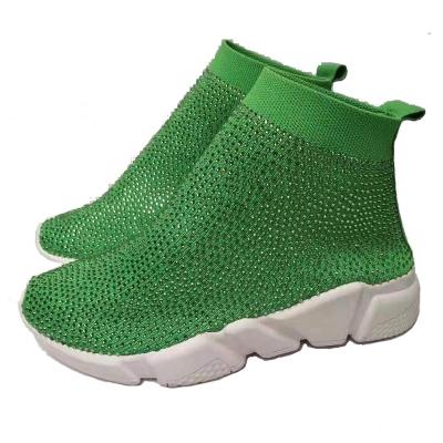 China 2020 Popular Handmade Women Anti-Slippery Rhinestone Sneakers Crystal Bling Speed ​​Knit Sock Shoes for sale