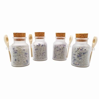 China Body Logo Lavender Scented Bath Salt Custom Wholesale With Flower Petals Bottle Dry Bath Salts for sale