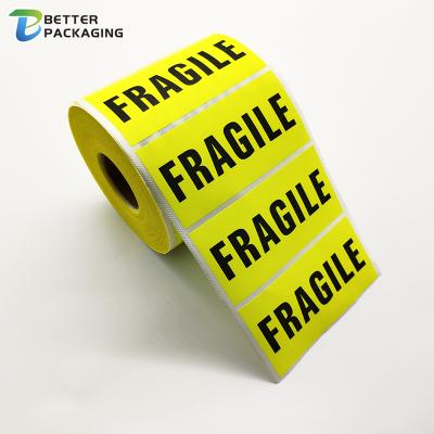 China Strong Adhesive Custom Fragil Flags Handle With Care Glass Roll Printed Around Warning Yellow Pink Shipping Fragile Cardboard Tape Stickers for sale