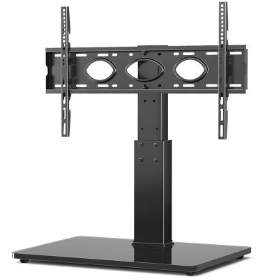 China Â ± Universal 30 Degree Swivel TV Table Stand with Tempered Glass Bottom, 6 Tier Height Adjustable, TV Mount Bracket, Max VESA 600x400 mm for sale