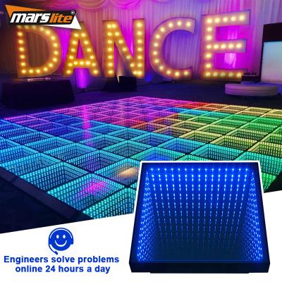 China Colorful DJ Party 3D Time Tunnel Wedding Led Dance Floor Mirror Portable Disco Dance Floor Panels en venta