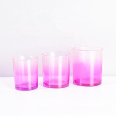 China Gift & Craft Ru Star Modern Style Empty Gradient Color Purple Red 10oz 300ml 220ml Glass Candle Vessel Candle Holder With Lids for sale