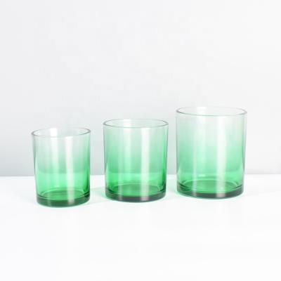 China Gift & Craft Ru Star Wholesale Popular 7oz 10oz 220ml 300ml Glass Gradient Green Blue Glass Candle Vessels Glass Candle Jars With Metal Lid for sale