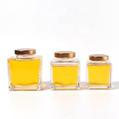 China Food Ru Star Special Design Clear Square 100ml 180ml Glass Honey Jars With Screw Cap for sale