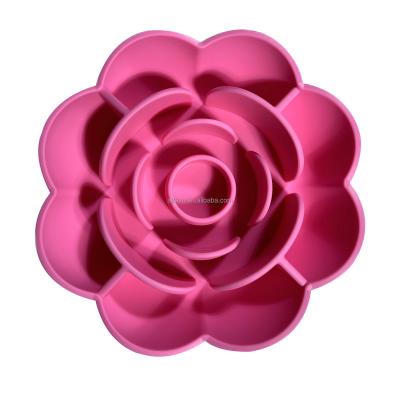 China Sustainable 2024 New Flowers Custom design  Silicone Slow Feeder Dog Bowl with Suction Cup,High quality pet cat silicone licking bowl mat for sale