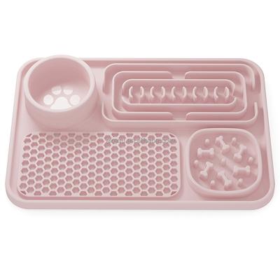 China Sustainable Custom Four-in-one silicone slow food Mat Waterproof Dog Bowl, Silicone Dog Mat with suction Pet Food Feeding Mat with Edges for sale