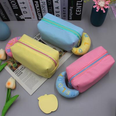 China Normcore / Minimalist Candy Color Portable Women Travel Makeup Bag Toiletry Storage Bag Pink Walf Checks Custom Letter Embroidered Cosmetic Bag for sale