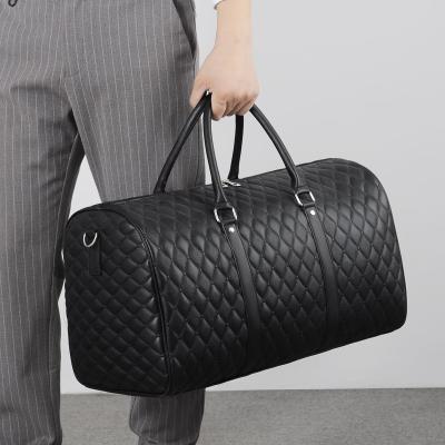 China Fashion Large Capacity PU Leather Men Travel Fleece Gym Duffle Bag Weekender Luggage Storage Overnight Bag for sale