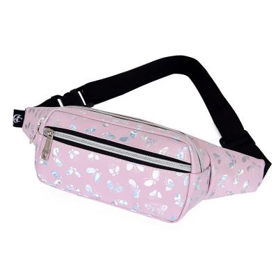 China Water Proof Butterfly Printed Holographic Waist Pack Bags For Women Glitter Fanny Pack Fashion Laser Waist Pack Waterproof Belt Bag for sale