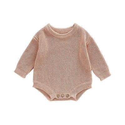 China Baby Ribbed Overalls Soft Cozy Winter Custom Stain Cotton Knit Baby Girls Boy Knitted Romper Toddler Sprinkle Sweater For Baby for sale