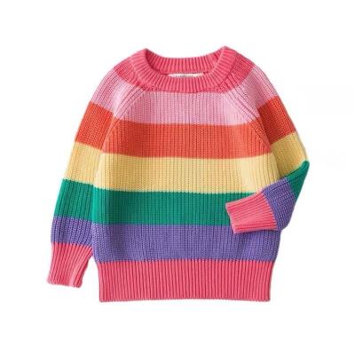 China Hot sale baby girl anti-shrink long sleeve knitted sweater fashion rainbow striped pullover sweaters for kids for sale