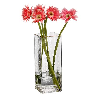 China Art Deco Modern Decorative Geometric Square Clear Transparent Large Square Glass Vase for sale