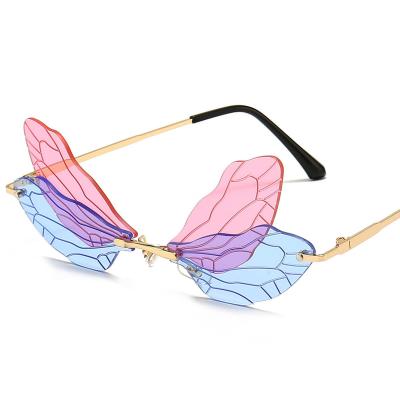 China BUTTERFLY sunglasses party 2021 new fashion women butterfly wings sunglasses eyewear shades rimless sunglasses for sale