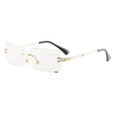 China Custom Hot Sale Rimless Street Beat Sunglasses Vintage 90s Rimless Square Rectangle Small Sunglasses for sale