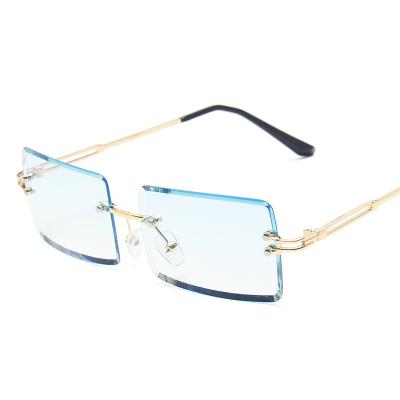 China Fashion Sun Glasses Rectangular Rimless Frameless Metal Tinted Sun Glasses Gold Ocean Glass Fit Sun Glasses UV400 for sale