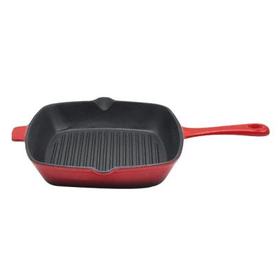 China Non-Stick Square Barbecue Grill Steak Enamel Cast Iron Grill Frying Pan Viable Metal Material for sale